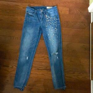 Pistola crystal & pearl embellished jeans -medium wash 26